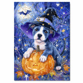 Halloween Pitbull Fall Dog Decor Gifts for Autumn Thanksgiving Decorations for Dog Lover's Bedroom on Ready to Hang 1.5" Thick Canvas Wrap, Floating Framed Canvas, Flat Rolled Canvas